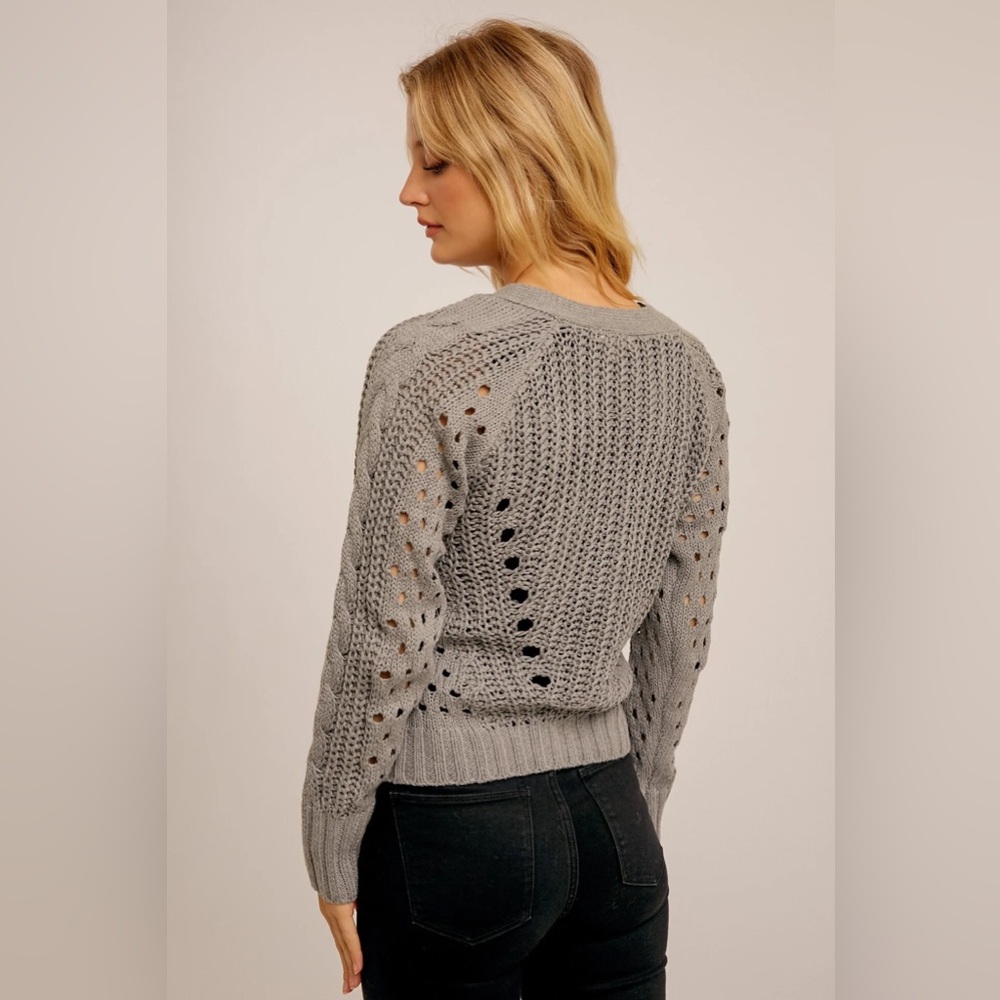 NWT Hem & Thread Pointelle V-Neck Button Down Cropped Cardigan - Picture 5 of 17
